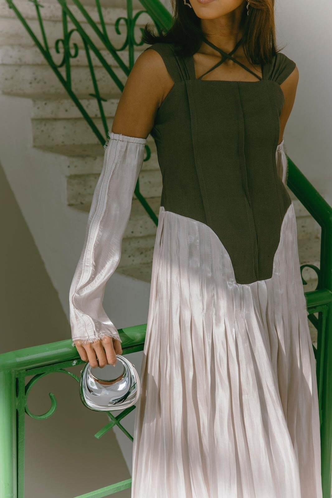 Grey with pink dress