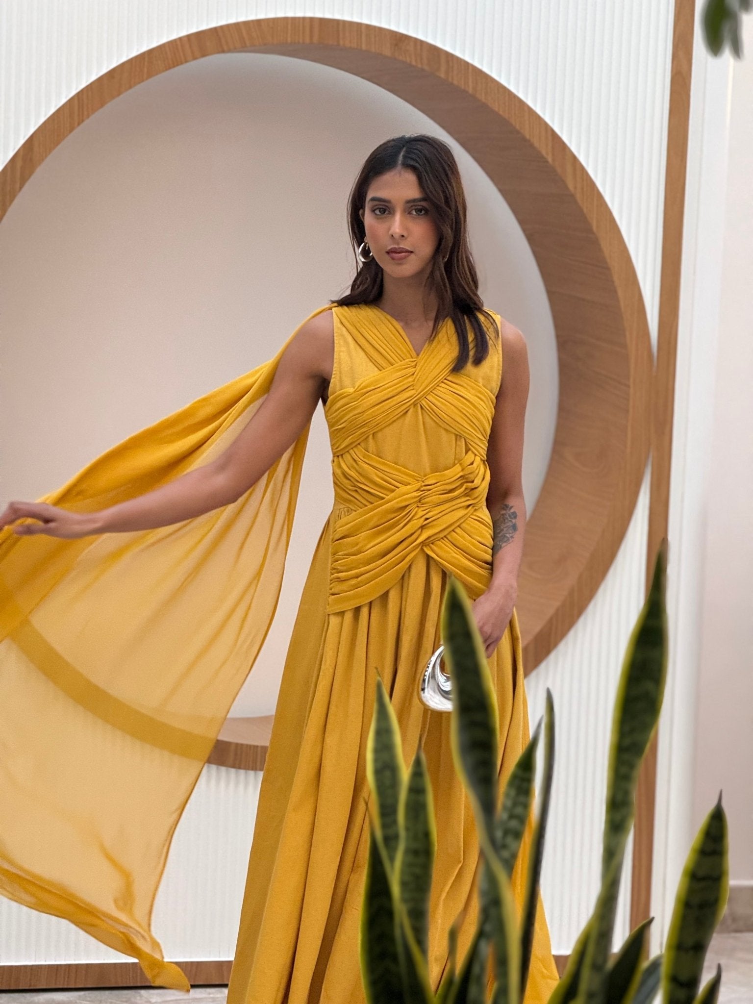 mustard yellow linen maxi dress