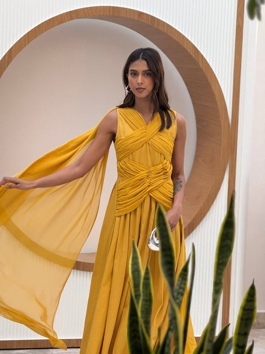 mustard yellow linen maxi dress